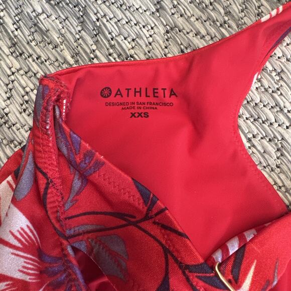 Athleta Aqualuxe Paradaiso Leaf Print One Piece Swimsuit Radiant Red Sz XXS - Picture 5 of 8